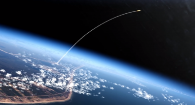 rocket flying through space