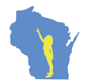 girl pointing inside wisconsin state silhouette