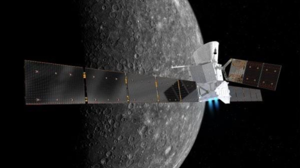 Illustration of BepiColombo at Mercury