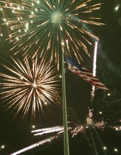 fireworks and flag