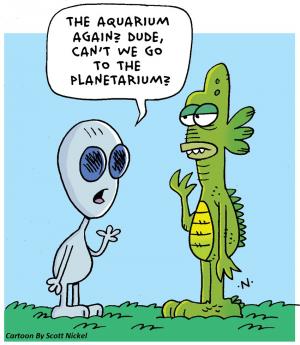 alien and sea creature cartoon