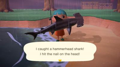 video game character holding shark