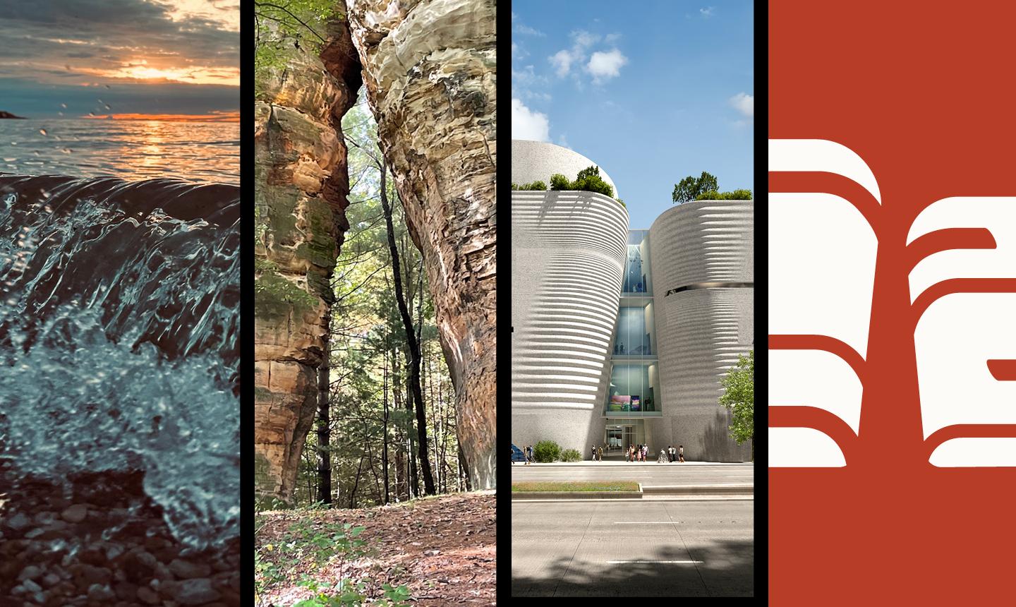 Four photos representing the design inspiration for the Future Museum brand