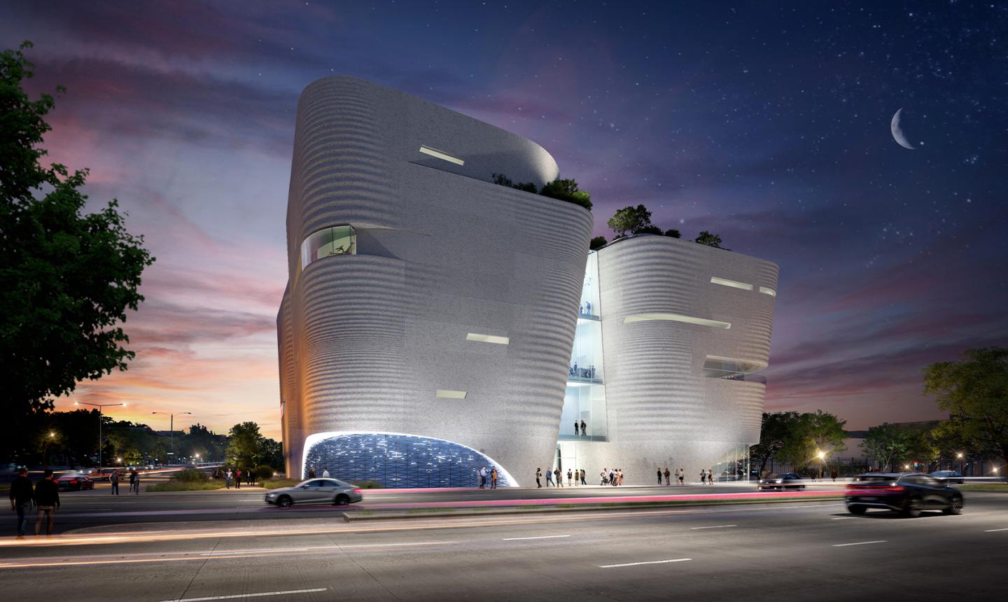 Future Museum rendering in evening